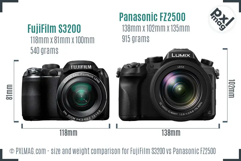 FujiFilm S3200 vs Panasonic FZ2500 size comparison