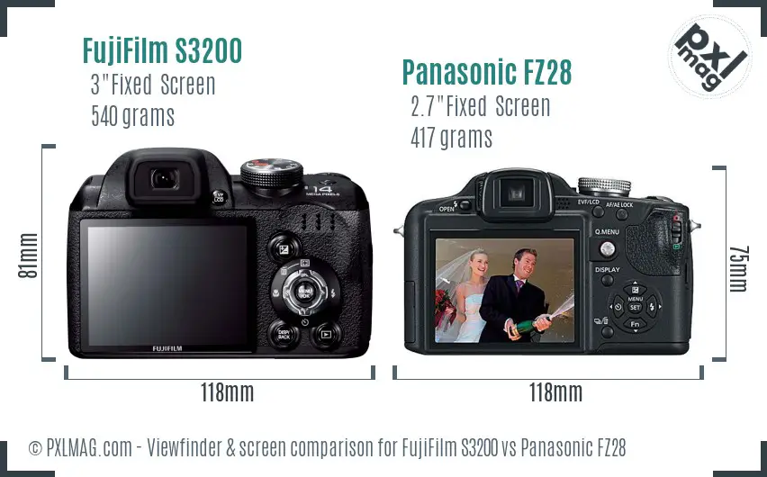 FujiFilm S3200 vs Panasonic FZ28 Screen and Viewfinder comparison