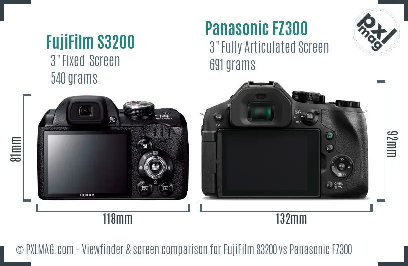 FujiFilm S3200 vs Panasonic FZ300 Screen and Viewfinder comparison
