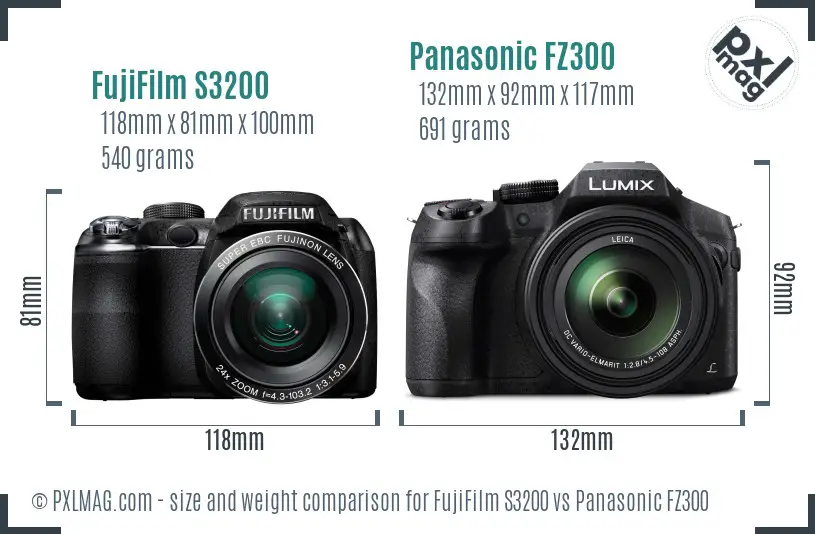 FujiFilm S3200 vs Panasonic FZ300 size comparison
