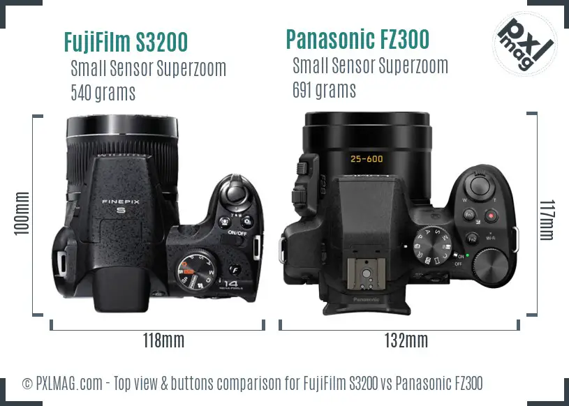 FujiFilm S3200 vs Panasonic FZ300 top view buttons comparison