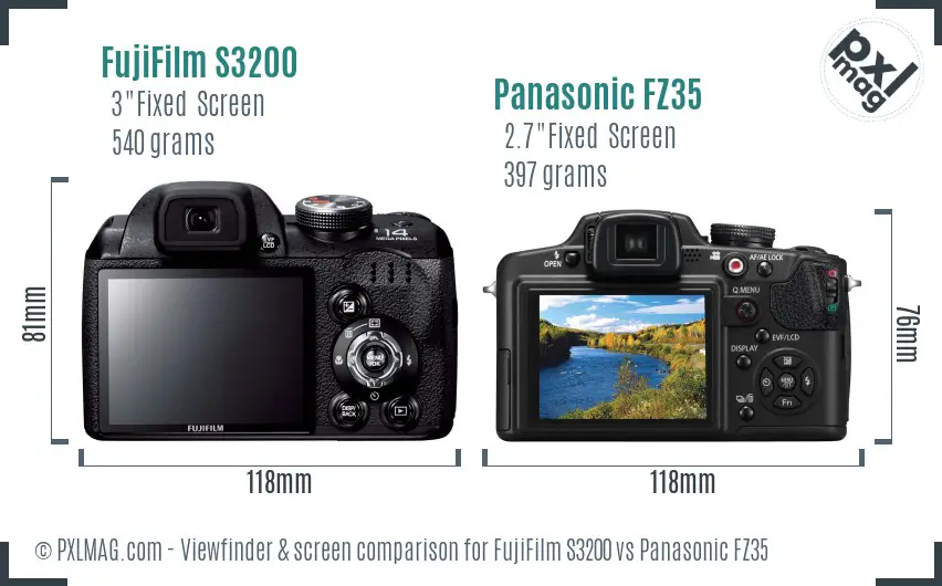 FujiFilm S3200 vs Panasonic FZ35 Screen and Viewfinder comparison FujiFilm S3200 vs Panasonic FZ35 Screen and Viewfinder comparison