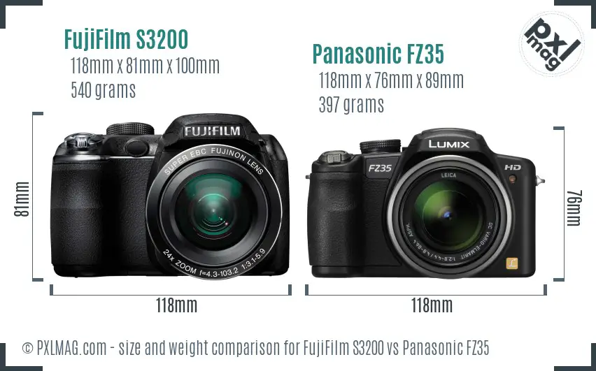 FujiFilm S3200 vs Panasonic FZ35 size comparison FujiFilm S3200 vs Panasonic FZ35 size comparison