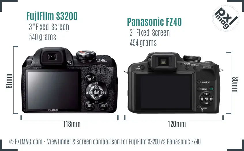 FujiFilm S3200 vs Panasonic FZ40 Screen and Viewfinder comparison