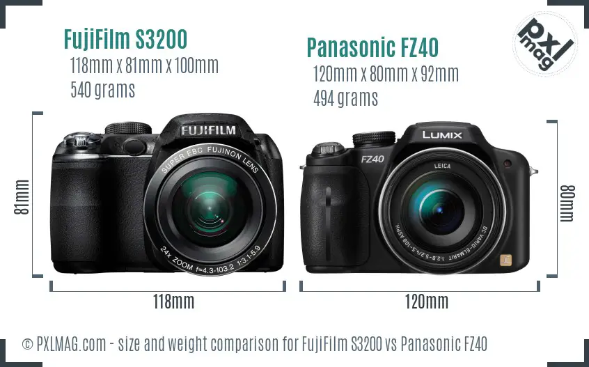 FujiFilm S3200 vs Panasonic FZ40 size comparison