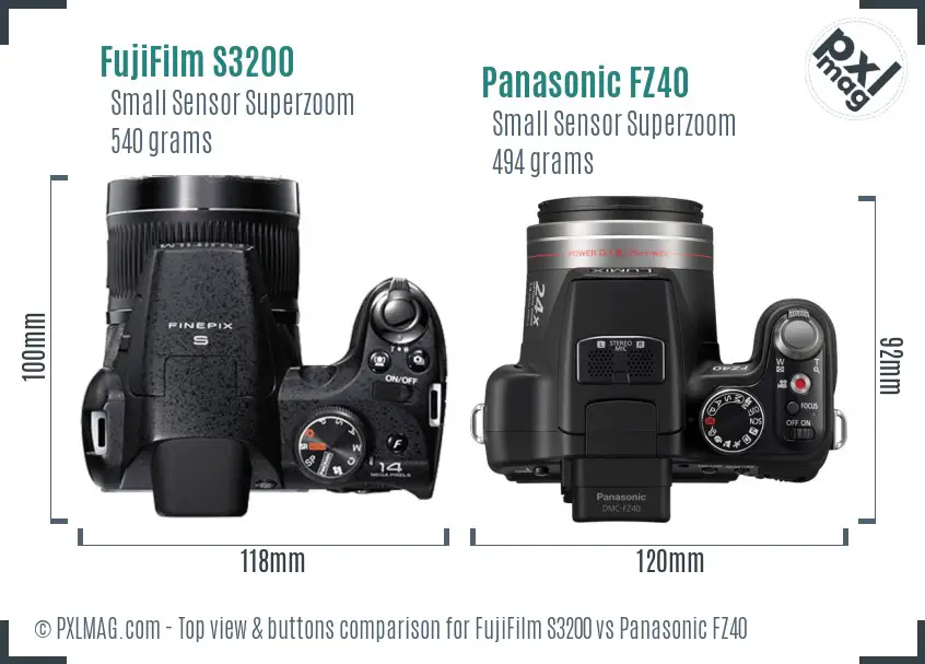 FujiFilm S3200 vs Panasonic FZ40 top view buttons comparison