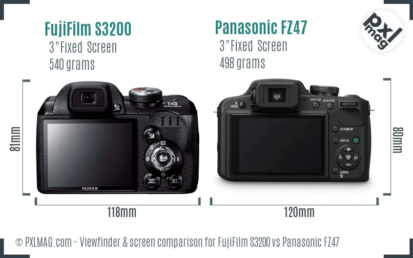 FujiFilm S3200 vs Panasonic FZ47 Screen and Viewfinder comparison