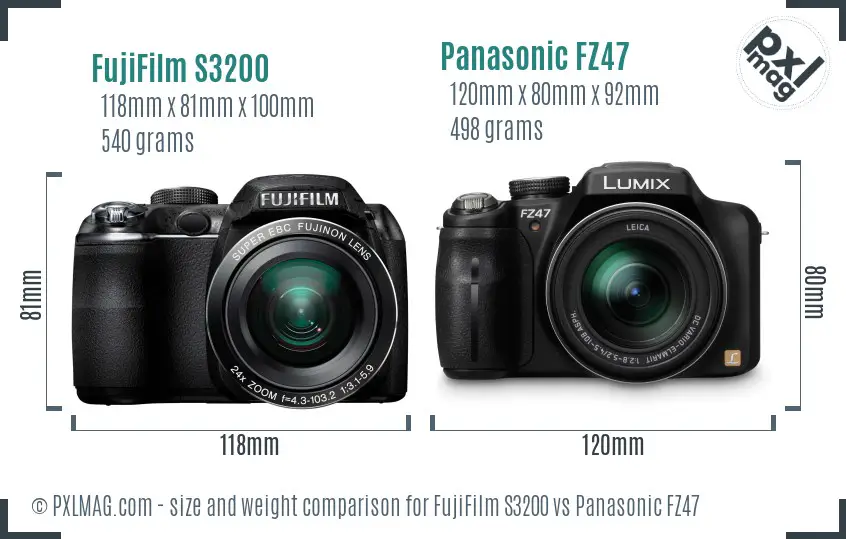 FujiFilm S3200 vs Panasonic FZ47 size comparison