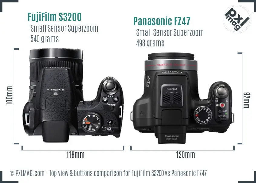 FujiFilm S3200 vs Panasonic FZ47 top view buttons comparison