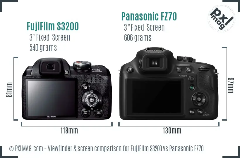 FujiFilm S3200 vs Panasonic FZ70 Screen and Viewfinder comparison FujiFilm S3200 vs Panasonic FZ70 Screen and Viewfinder comparison