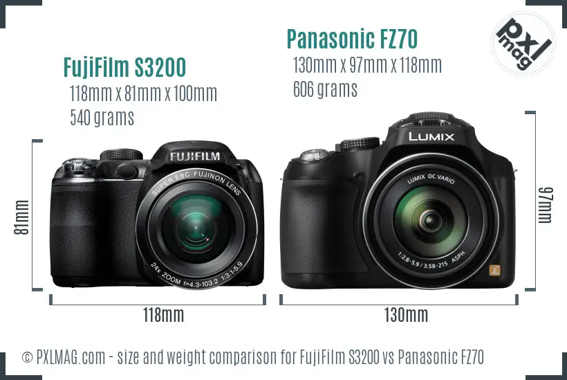 FujiFilm S3200 vs Panasonic FZ70 size comparison FujiFilm S3200 vs Panasonic FZ70 size comparison