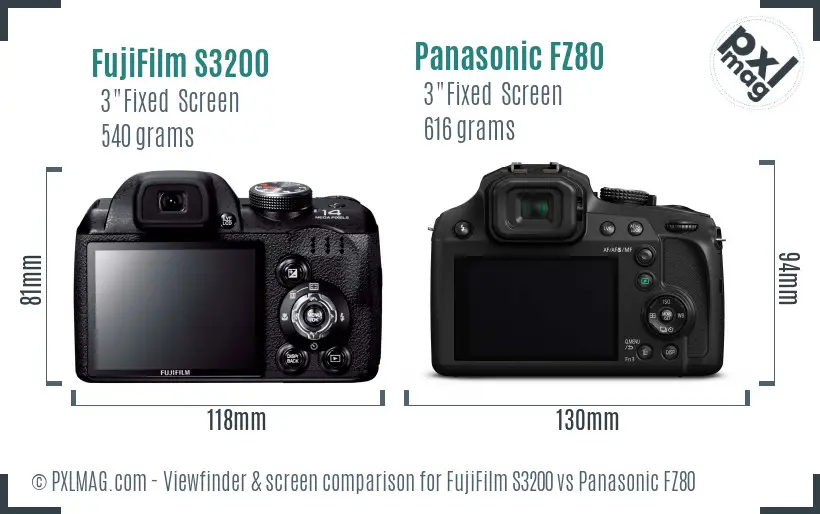 FujiFilm S3200 vs Panasonic FZ80 Screen and Viewfinder comparison