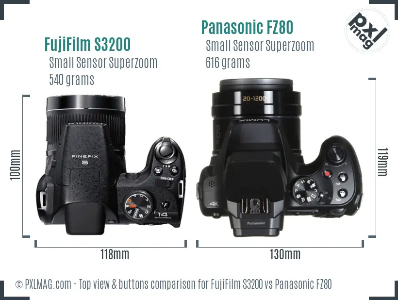 FujiFilm S3200 vs Panasonic FZ80 top view buttons comparison