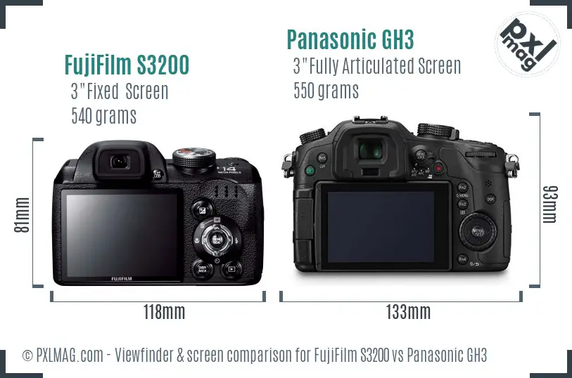 FujiFilm S3200 vs Panasonic GH3 Screen and Viewfinder comparison