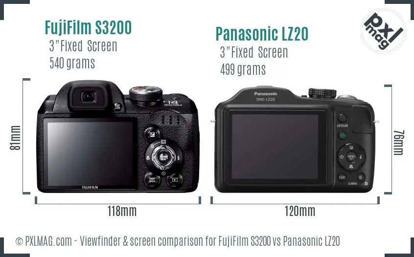 FujiFilm S3200 vs Panasonic LZ20 Screen and Viewfinder comparison