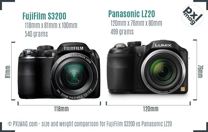 FujiFilm S3200 vs Panasonic LZ20 size comparison