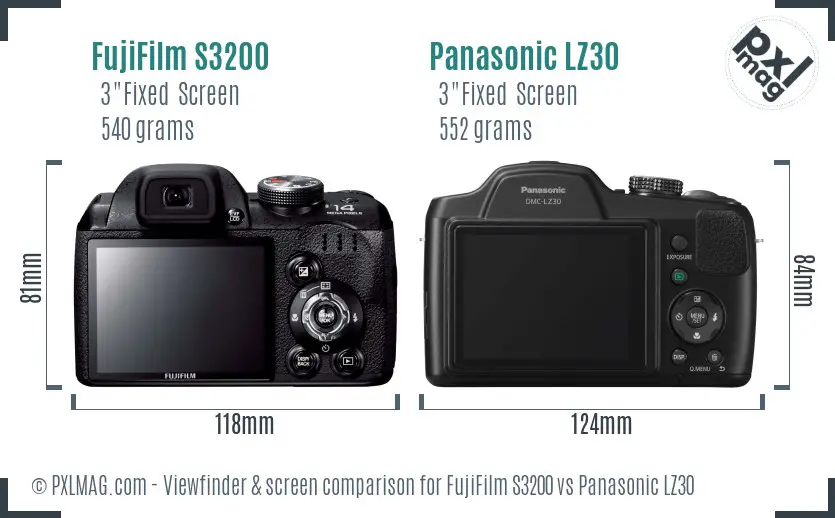 FujiFilm S3200 vs Panasonic LZ30 Screen and Viewfinder comparison