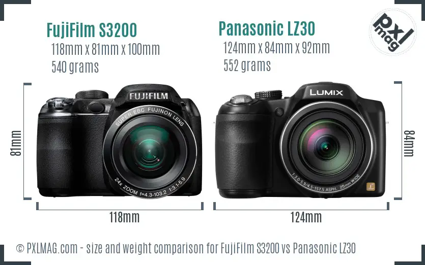 FujiFilm S3200 vs Panasonic LZ30 size comparison