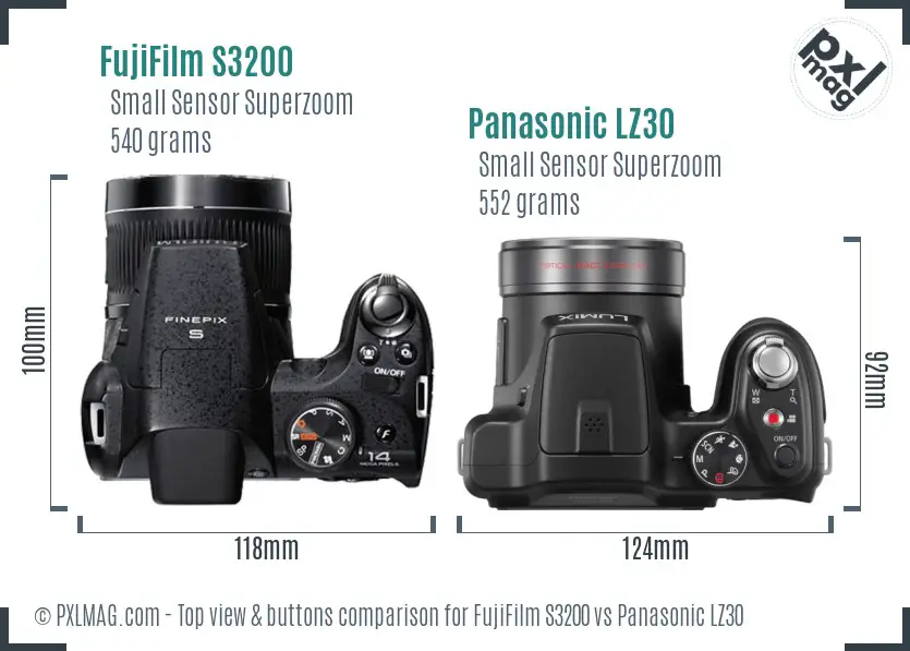 FujiFilm S3200 vs Panasonic LZ30 top view buttons comparison