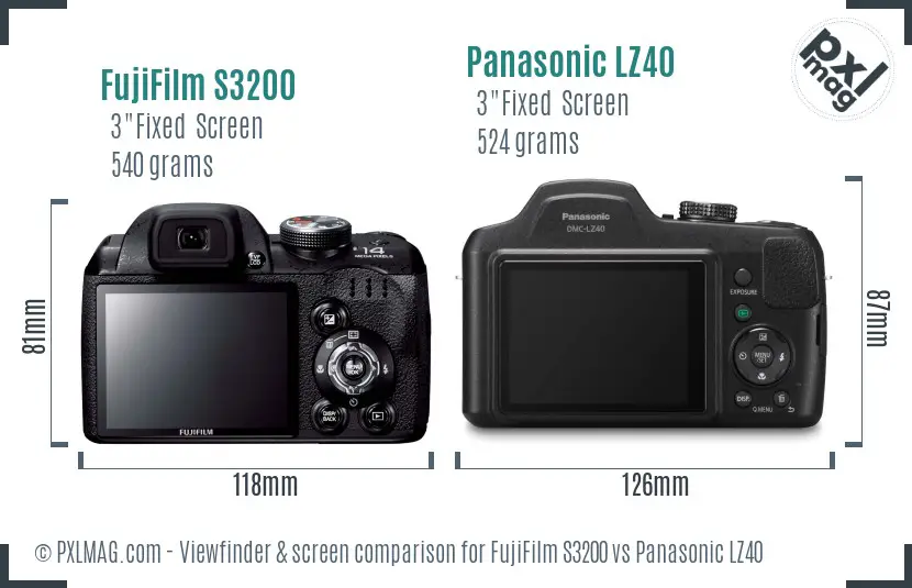 FujiFilm S3200 vs Panasonic LZ40 Screen and Viewfinder comparison FujiFilm S3200 vs Panasonic LZ40 Screen and Viewfinder comparison