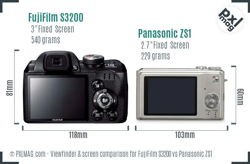 FujiFilm S3200 vs Panasonic ZS1 Screen and Viewfinder comparison