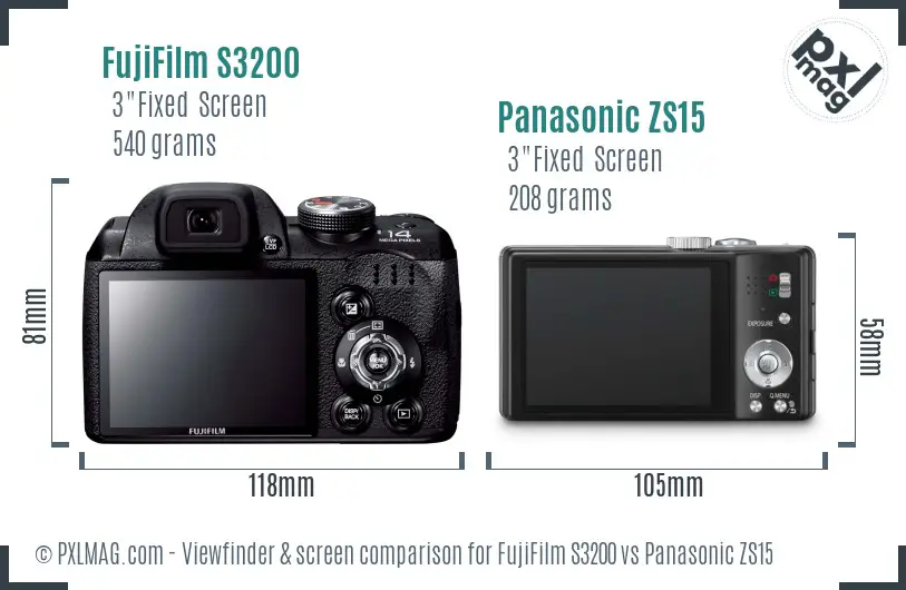 FujiFilm S3200 vs Panasonic ZS15 Screen and Viewfinder comparison FujiFilm S3200 vs Panasonic ZS15 Screen and Viewfinder comparison