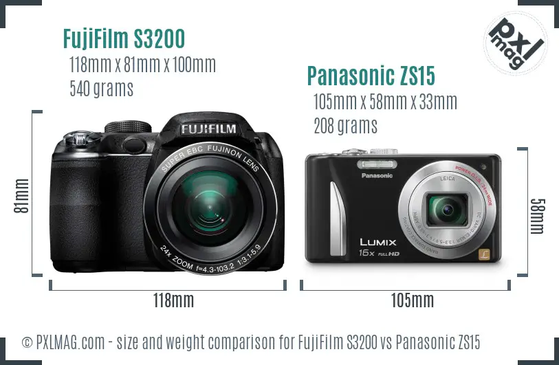 FujiFilm S3200 vs Panasonic ZS15 size comparison FujiFilm S3200 vs Panasonic ZS15 size comparison