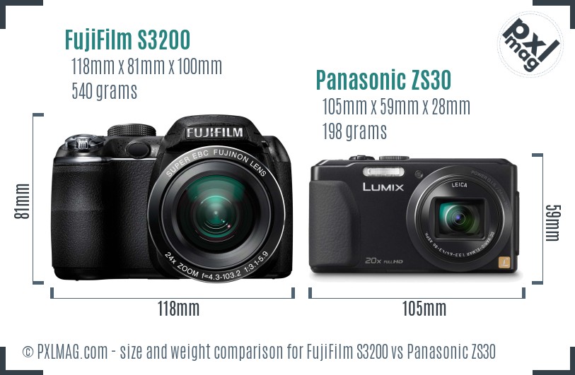 FujiFilm S3200 vs Panasonic ZS30 size comparison FujiFilm S3200 vs Panasonic ZS30 size comparison