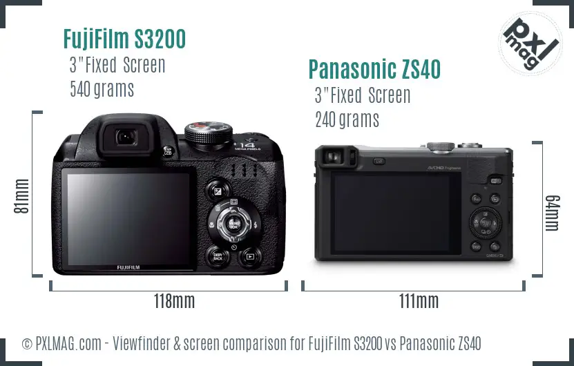 FujiFilm S3200 vs Panasonic ZS40 Screen and Viewfinder comparison