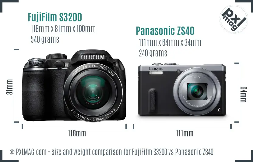 FujiFilm S3200 vs Panasonic ZS40 size comparison