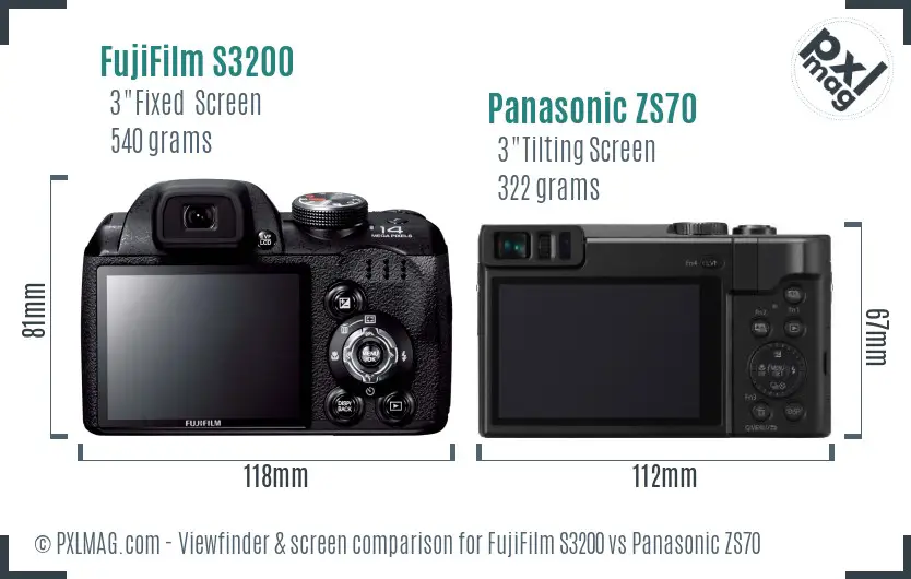 FujiFilm S3200 vs Panasonic ZS70 Screen and Viewfinder comparison