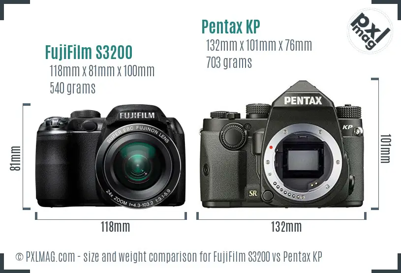 FujiFilm S3200 vs Pentax KP size comparison