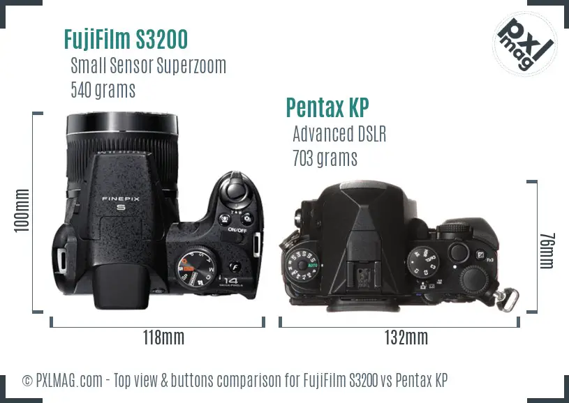 FujiFilm S3200 vs Pentax KP top view buttons comparison