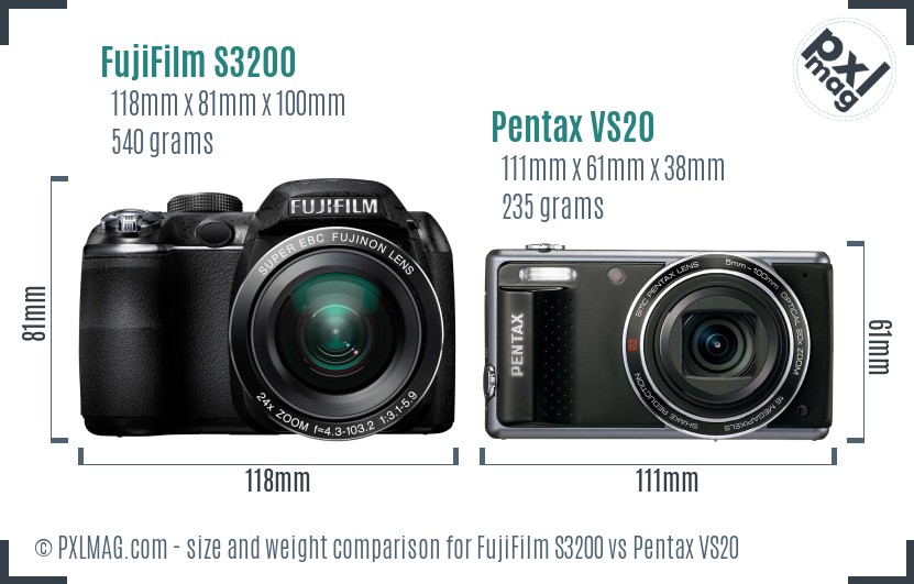 FujiFilm S3200 vs Pentax VS20 size comparison