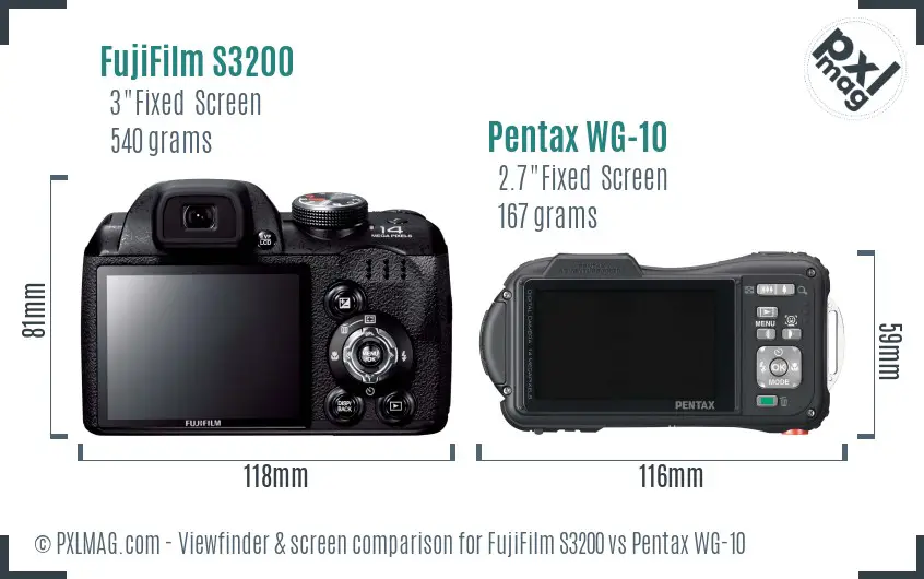 FujiFilm S3200 vs Pentax WG-10 Screen and Viewfinder comparison