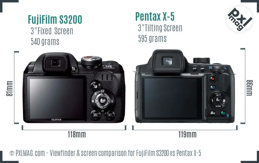 FujiFilm S3200 vs Pentax X-5 Screen and Viewfinder comparison