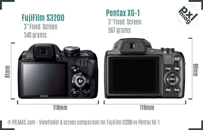 FujiFilm S3200 vs Pentax XG-1 Screen and Viewfinder comparison