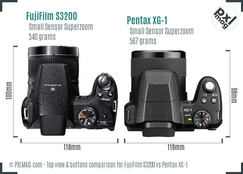 FujiFilm S3200 vs Pentax XG-1 top view buttons comparison