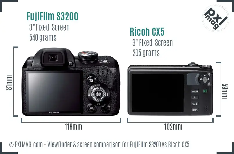 FujiFilm S3200 vs Ricoh CX5 Screen and Viewfinder comparison