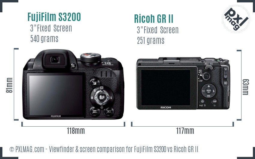 FujiFilm S3200 vs Ricoh GR II Screen and Viewfinder comparison