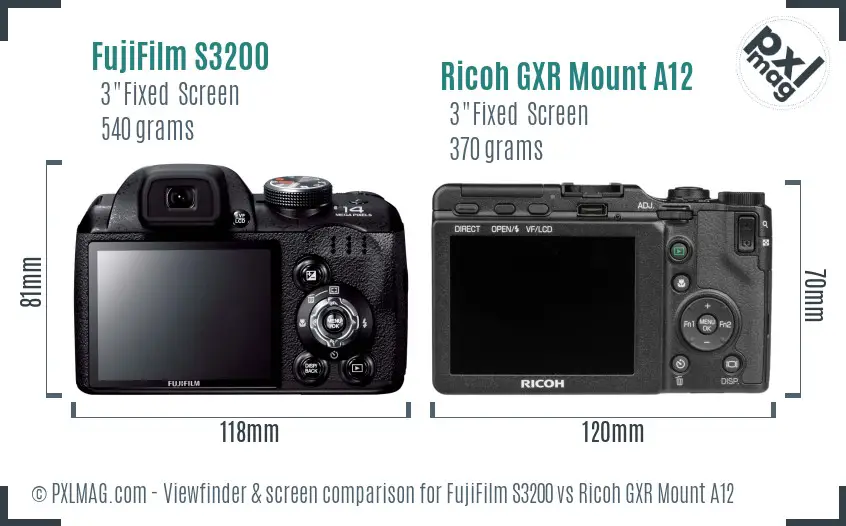 FujiFilm S3200 vs Ricoh GXR Mount A12 Screen and Viewfinder comparison