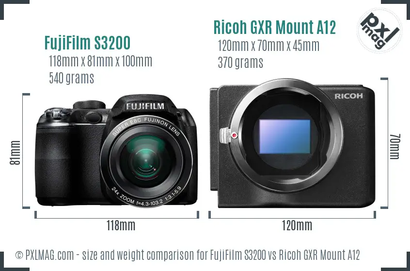 FujiFilm S3200 vs Ricoh GXR Mount A12 size comparison