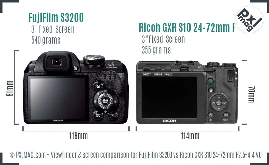 FujiFilm S3200 vs Ricoh GXR S10 24-72mm F2.5-4.4 VC Screen and Viewfinder comparison