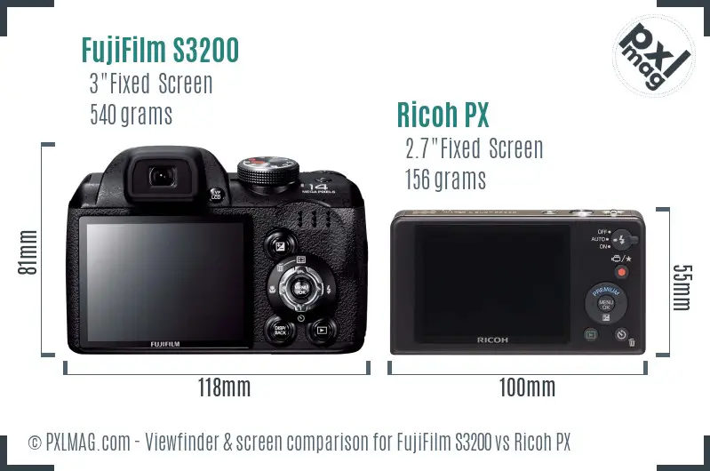 FujiFilm S3200 vs Ricoh PX Screen and Viewfinder comparison