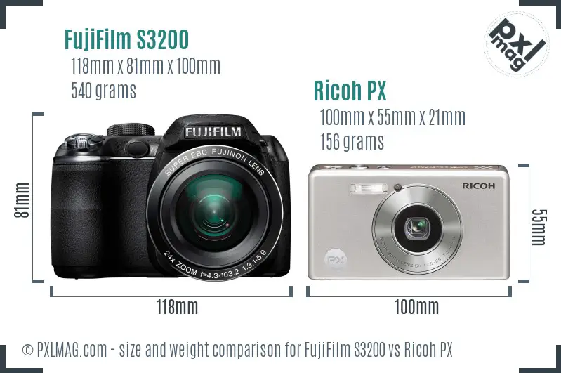 FujiFilm S3200 vs Ricoh PX size comparison