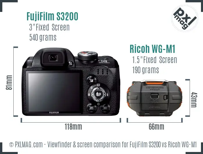 FujiFilm S3200 vs Ricoh WG-M1 Screen and Viewfinder comparison