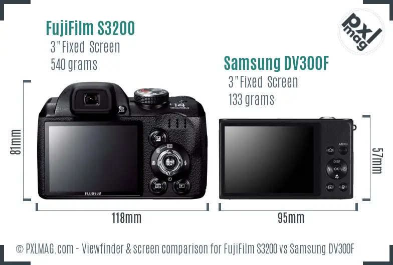 FujiFilm S3200 vs Samsung DV300F Screen and Viewfinder comparison FujiFilm S3200 vs Samsung DV300F Screen and Viewfinder comparison