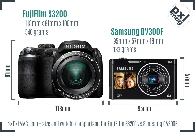 FujiFilm S3200 vs Samsung DV300F size comparison FujiFilm S3200 vs Samsung DV300F size comparison