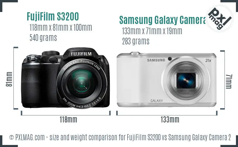 FujiFilm S3200 vs Samsung Galaxy Camera 2 size comparison