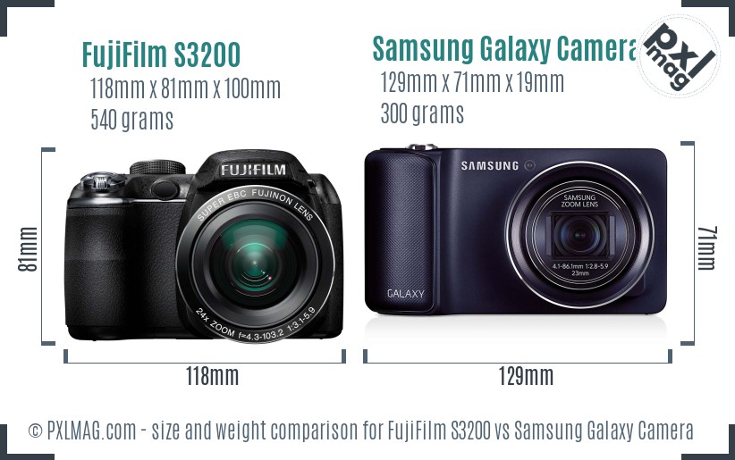 FujiFilm S3200 vs Samsung Galaxy Camera size comparison